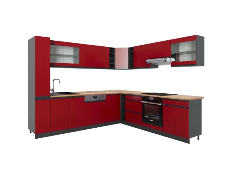 Vicco R-Line Eckküche /Anthrazit 257 x 277 cm J-ShapeAP Eiche ohne E-Geräte< Winkelküchen