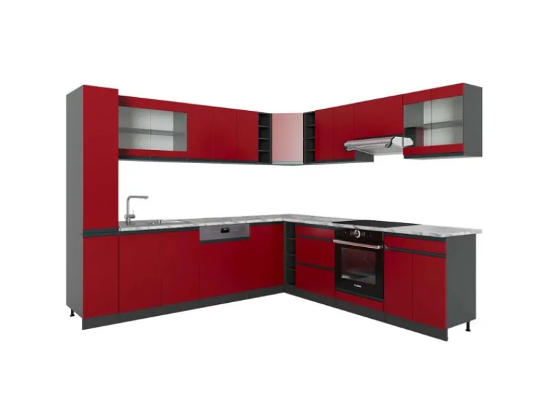 Winkelküchen<Vicco R-Line Eckküche /Anthrazit 257 x 277 cm J-ShapeAP Marmor ohne E-Geräte