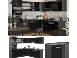 Sale Vicco R-Line Eckküche /Anthrazit 237 x 247 cm AP Eiche ohne E-Geräte Schwarz Hochglanz