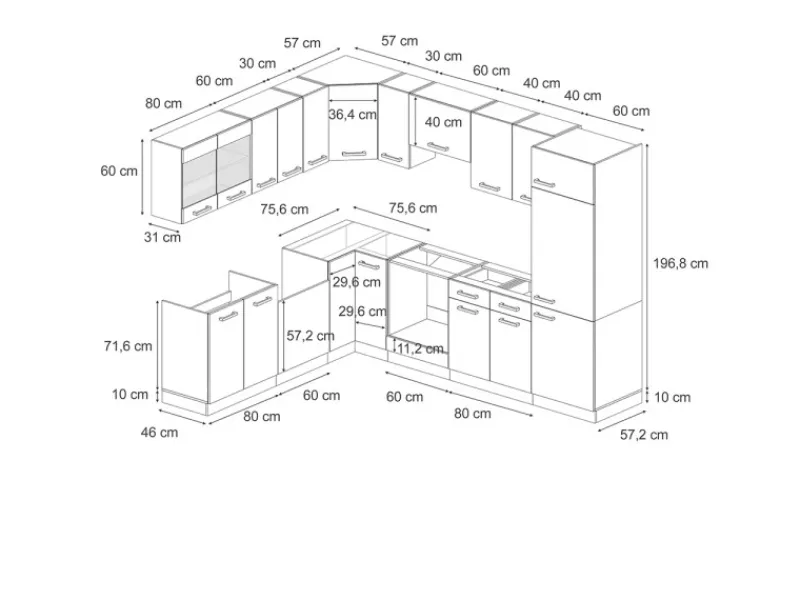 Winkelküchen<Vicco R-Line Eckküche /Goldkraft Eiche 227 x 287 cm AP Eiche ohne E-Geräte