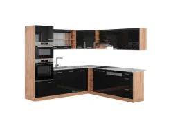 Winkelküchen|Einbauküchen<Vicco R-Line Eckküche /Goldkraft Eiche 237 x 247 cm AP Marmor ohne E-Geräte