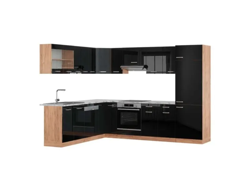 Winkelküchen|Herde<Vicco R-Line Eckküche /Goldkraft Eiche 227 x 287 cm AP Marmor ohne E-Geräte
