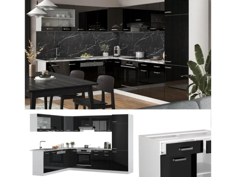 Winkelküchen|Einbauküchen<Vicco R-Line Eckküche /Weiß 227 x 287 cm AP Anthrazit ohne E-Geräte
