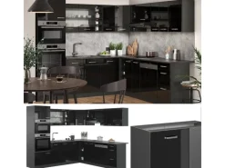 Vicco R-Line Eckküche /Anthrazit 237 x 247 cm AP Marmor ohne E-Geräte Schwarz Hochglanz