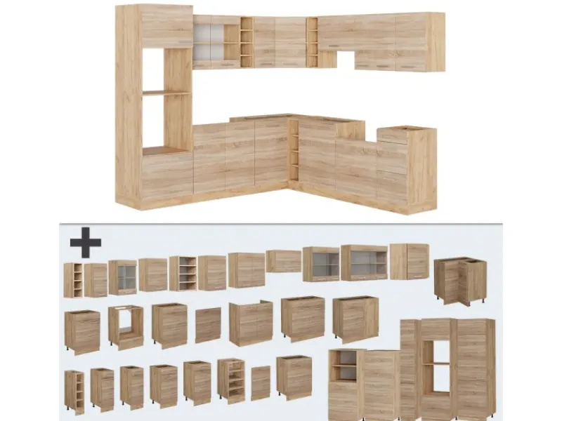 Winkelküchen<Vicco R-Line Eckküche Sonoma/Goldkraft Eiche 237 x 60 cm ohne Arbeitsplatte ohne E-Geräte