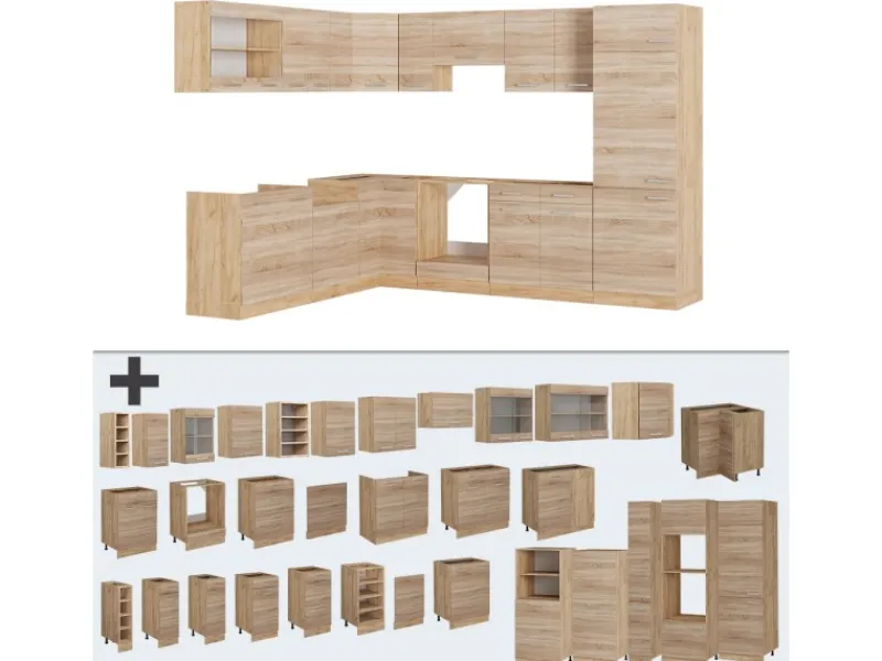 Vicco R-Line Eckküche Sonoma/Goldkraft Eiche 227 x 287 cm AP Eiche ohne E-Geräte< Winkelküchen|Einbauküchen