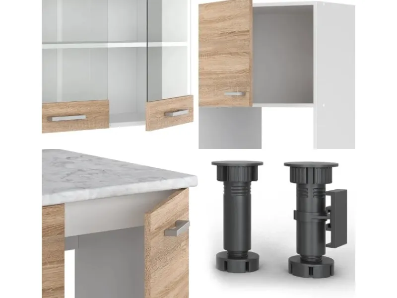 Vicco R-Line Eckküche Sonoma/Weiß 237 x 60 cm ohne Arbeitsplatte ohne E-Geräte< Winkelküchen|Einbauküchen