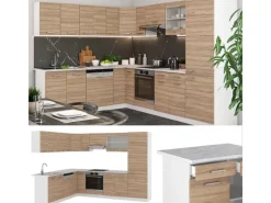 Winkelküchen|Einbauküchen<Vicco R-Line Eckküche Sonoma 227 x 287 cm AP Marmor ohne E-Geräte