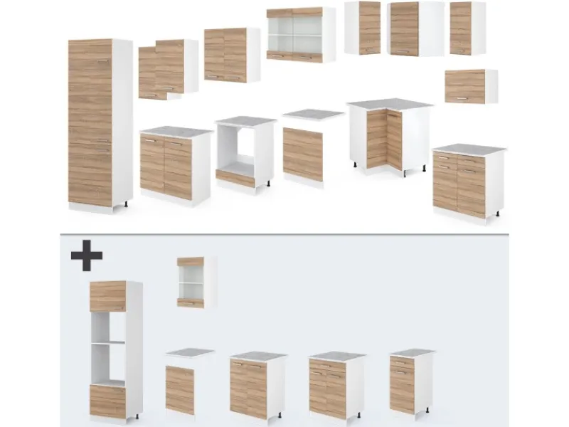 Clearance Vicco R-Line Eckküche Sonoma 227 x 287 cm ohne Arbeitsplatte ohne E-Geräte Sonoma Eiche