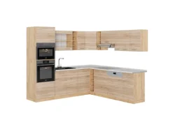 Winkelküchen|Küchenschränke<Vicco R-Line Eckküche Sonoma/Goldkraft Eiche 237 x 247 cm AP Marmor ohne E-Geräte