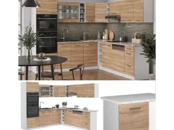 Vicco R-Line Eckküche Sonoma/Weiß 237 x 247 cm AP Anthrazit ohne E-Geräte< Winkelküchen|Einbauküchen