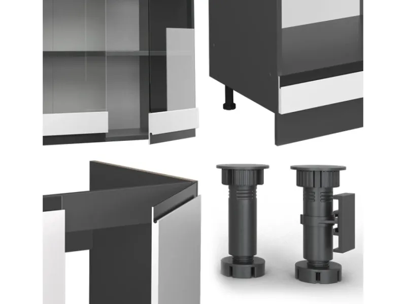 New Vicco R-Line Eckküche 257 x 60 cm J-Shapeohne Arbeitsplatte ohne E-Geräte Weiß