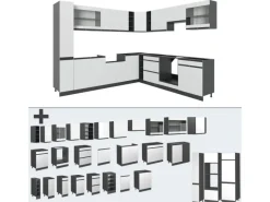 New Vicco R-Line Eckküche 257 x 60 cm J-Shapeohne Arbeitsplatte ohne E-Geräte Weiß