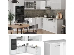 New Vicco R-Line Eckküche Hochglanz/ 237 x 60 cm AP Marmor ohne E-Geräte Weiß