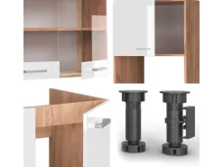 Vicco R-Line Eckküche Weiß Hochglanz/Goldkraft Eiche 237 x 247 cm AP Marmor ohne E-Geräte< Winkelküchen