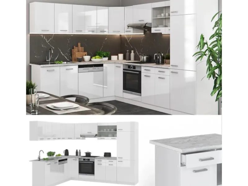 Vicco R-Line Eckküche Hochglanz/ 227 x 287 cm AP Anthrazit ohne E-Geräte Weiß
