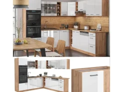 Sale Vicco R-Line Eckküche Weiß Hochglanz/Goldkraft Eiche 237 x 247 cm AP Anthrazit ohne E-Geräte Hochglanz Weiß