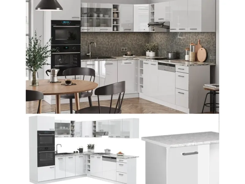 Vicco R-Line Eckküche Hochglanz/ 237 x 247 cm AP Anthrazit ohne E-Geräte< Winkelküchen|Einbauküchen