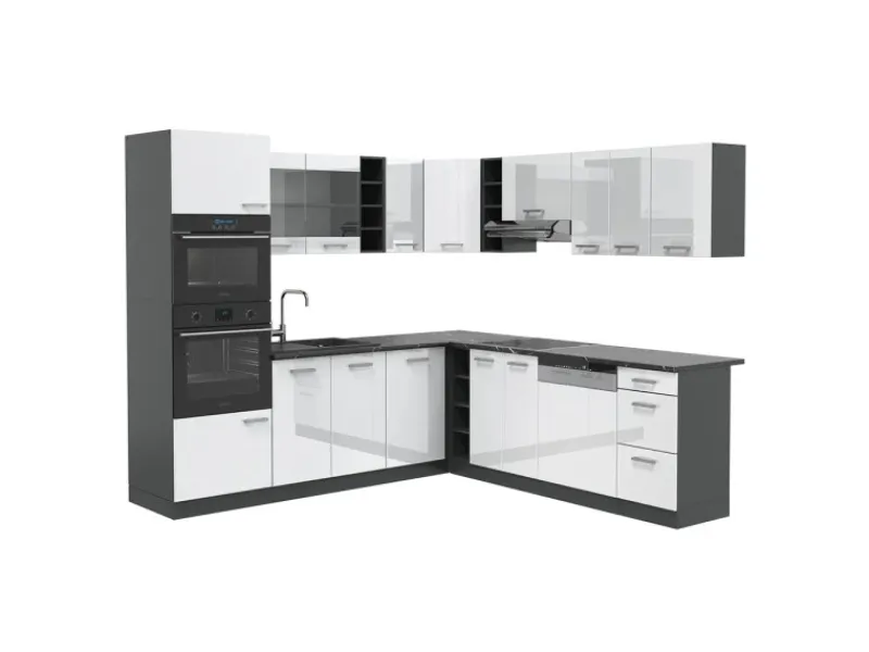Vicco R-Line Eckküche /Anthrazit 237 x 60 cm ohne Arbeitsplatte ohne E-Geräte Weiß Hochglanz