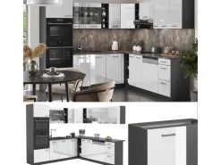 Vicco R-Line Eckküche /Anthrazit 237 x 60 cm ohne Arbeitsplatte ohne E-Geräte Weiß Hochglanz
