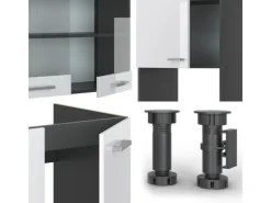 Vicco R-Line Eckküche /Anthrazit 237 x 60 cm ohne Arbeitsplatte ohne E-Geräte Weiß Hochglanz