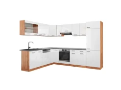 Vicco R-Line Eckküche Weiß Hochglanz/Goldkraft Eiche 227 x 287 cm AP Anthrazit ohne E-Geräte< Winkelküchen|Einbauküchen
