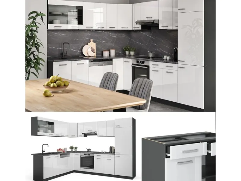 Vicco R-Line Eckküche /Anthrazit 227 x 287 cm ohne Arbeitsplatte ohne E-Geräte< Winkelküchen|Einbauküchen