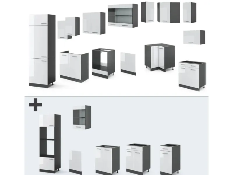 Vicco R-Line Eckküche /Anthrazit 227 x 287 cm ohne Arbeitsplatte ohne E-Geräte< Winkelküchen|Einbauküchen