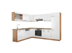 New Vicco R-Line Eckküche Weiß Hochglanz/Goldkraft Eiche 227 x 287 cm AP Eiche ohne E-Geräte Hochglanz Weiß