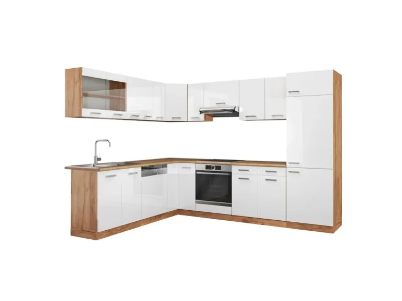 New Vicco R-Line Eckküche Weiß Hochglanz/Goldkraft Eiche 227 x 287 cm AP Eiche ohne E-Geräte Hochglanz Weiß
