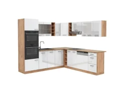 Sale Vicco R-Line Eckküche Weiß Hochglanz/Goldkraft Eiche 237 x 247 cm AP Eiche ohne E-Geräte Hochglanz Weiß