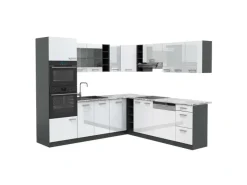 Winkelküchen<Vicco R-Line Eckküche /Anthrazit 237 x 247 cm AP Marmor ohne E-Geräte