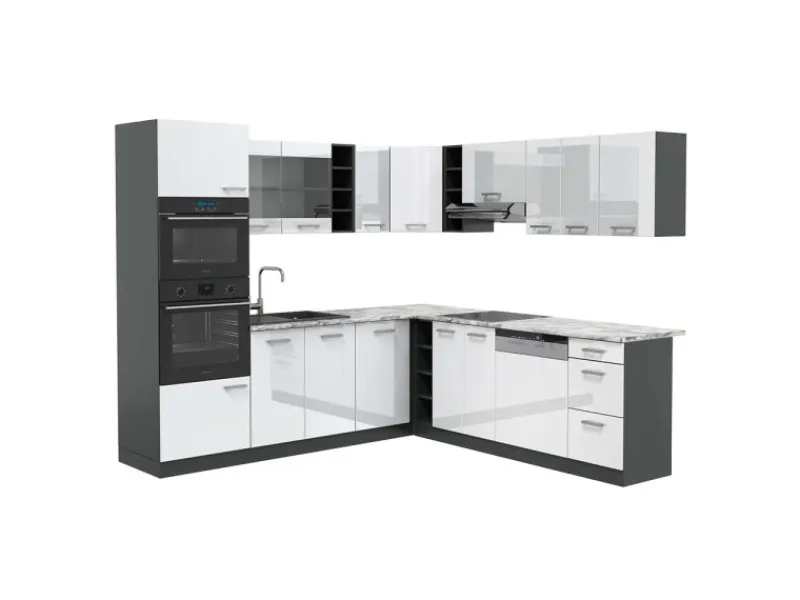 Winkelküchen<Vicco R-Line Eckküche /Anthrazit 237 x 247 cm AP Marmor ohne E-Geräte