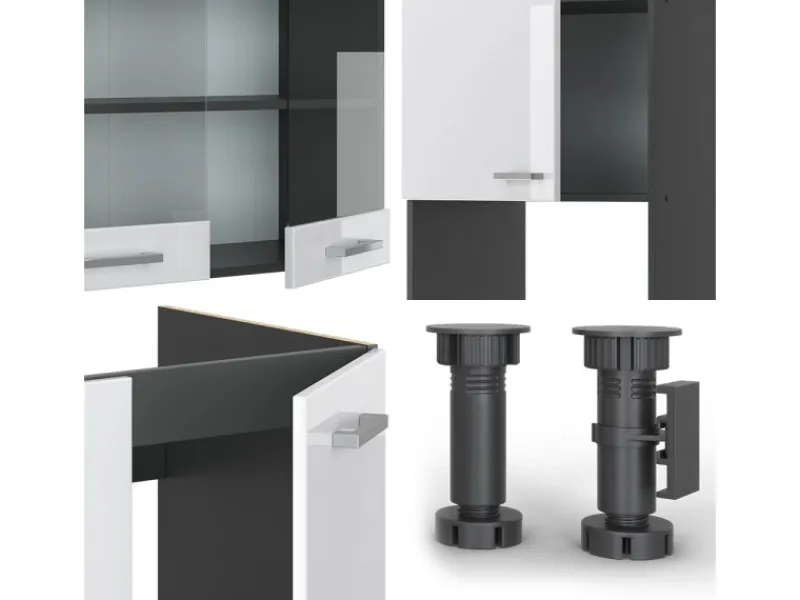 Winkelküchen<Vicco R-Line Eckküche /Anthrazit 237 x 247 cm AP Marmor ohne E-Geräte