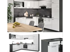 Online Vicco R-Line Eckküche /Anthrazit 227 x 287 cm AP Marmor ohne E-Geräte Weiß Hochglanz