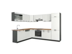 Winkelküchen<Vicco R-Line Eckküche Weiß Landhaus/Anthrazit 227 x 287 cm AP Eiche ohne E-Geräte