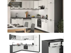 Winkelküchen<Vicco R-Line Eckküche Weiß Landhaus/Anthrazit 227 x 287 cm AP Eiche ohne E-Geräte