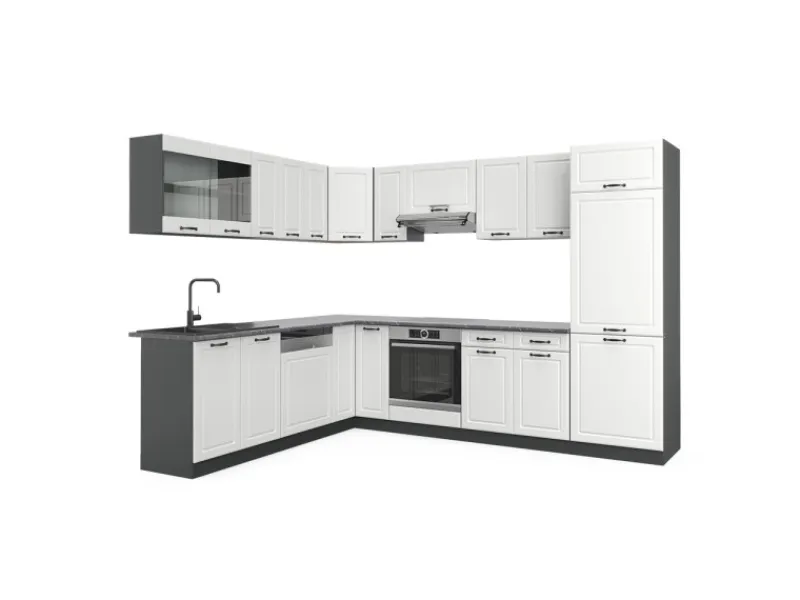 Vicco R-Line Eckküche Weiß Landhaus/Anthrazit 227 x 287 cm ohne Arbeitsplatte ohne E-Geräte< Winkelküchen