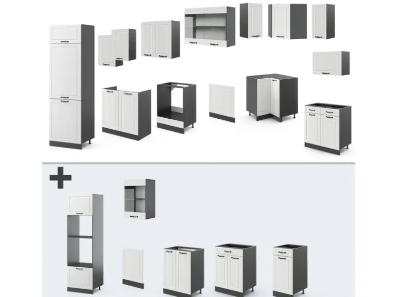 Vicco R-Line Eckküche Weiß Landhaus/Anthrazit 227 x 287 cm ohne Arbeitsplatte ohne E-Geräte< Winkelküchen