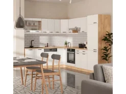 Discount Vicco R-Line Eckküche Weiß Landhaus/Goldkraft Eiche 227 x 287 cm AP Marmor ohne E-Geräte Weiß Struktur