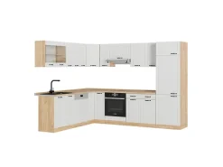 Winkelküchen<Vicco R-Line Eckküche Weiß Landhaus/Goldkraft Eiche 227 x 287 cm AP Eiche ohne E-Geräte