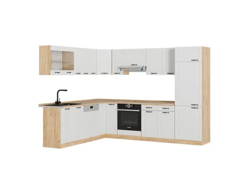 Winkelküchen<Vicco R-Line Eckküche Weiß Landhaus/Goldkraft Eiche 227 x 287 cm AP Eiche ohne E-Geräte