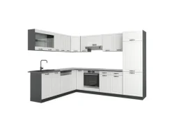 Winkelküchen<Vicco R-Line Eckküche Weiß Landhaus/Anthrazit 227 x 287 cm AP Anthrazit ohne E-Geräte