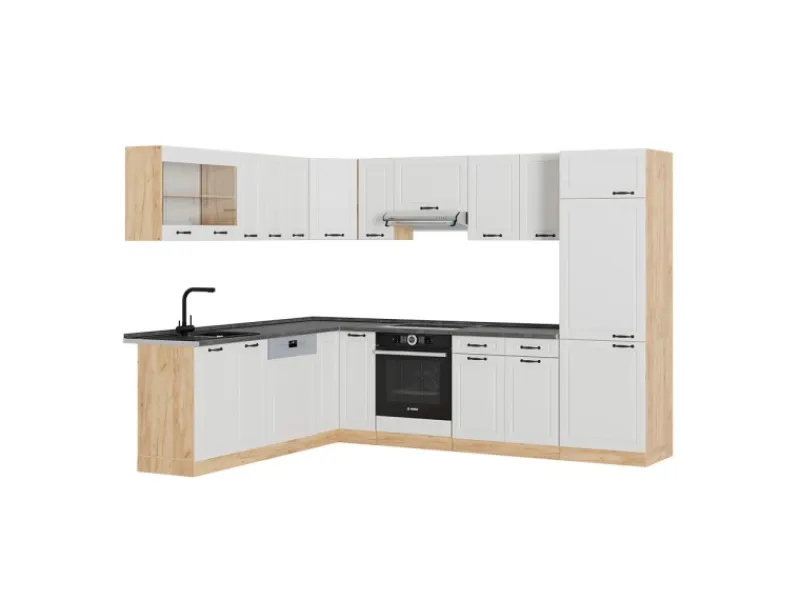 Vicco R-Line Eckküche Weiß Landhaus/Goldkraft Eiche 227 x 287 cm AP Anthrazit ohne E-Geräte< Winkelküchen
