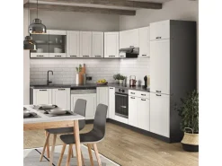 Winkelküchen<Vicco R-Line Eckküche Weiß Landhaus/Anthrazit 227 x 287 cm AP Marmor ohne E-Geräte