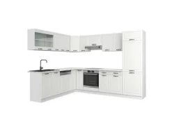 Vicco R-Line Eckküche Weiß Landhaus/Weiß 227 x 287 cm AP Marmor ohne E-Geräte Weiß-Strukturiert