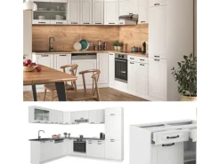 Vicco R-Line Eckküche Weiß Landhaus/Weiß 227 x 287 cm AP Marmor ohne E-Geräte Weiß-Strukturiert