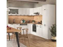 Vicco R-Line Eckküche Weiß Landhaus/Weiß 227 x 287 cm AP Marmor ohne E-Geräte Weiß-Strukturiert