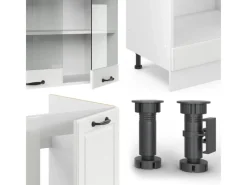 Vicco R-Line Eckküche Weiß Landhaus/Weiß 227 x 287 cm AP Marmor ohne E-Geräte Weiß-Strukturiert