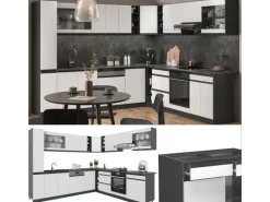 Best Vicco R-Line Eckküche /Anthrazit 257 x 277 cm J-ShapeAP Anthrazit ohne E-Geräte Weiß